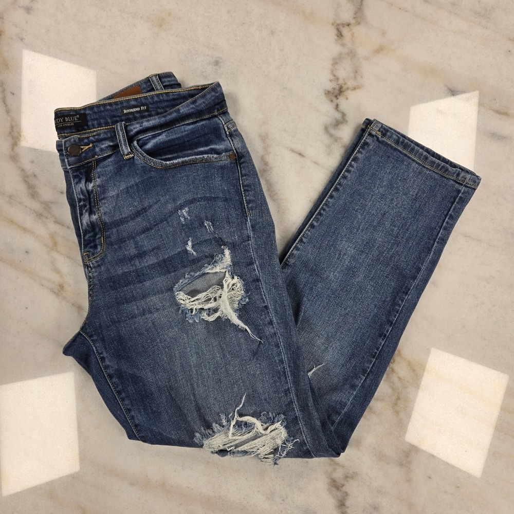 Judy Blue Boyfriend Jeans 13/31 Blue Distressed Ripped Streetwear Denim Casual